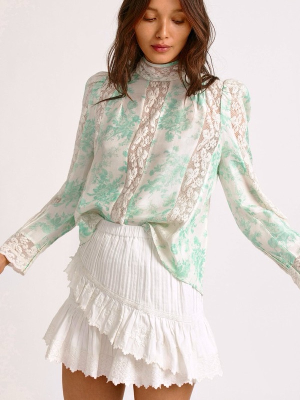 LOVESHACKFANCY 
Jacque Top silk lace blouse in green - Picture 2 of 6